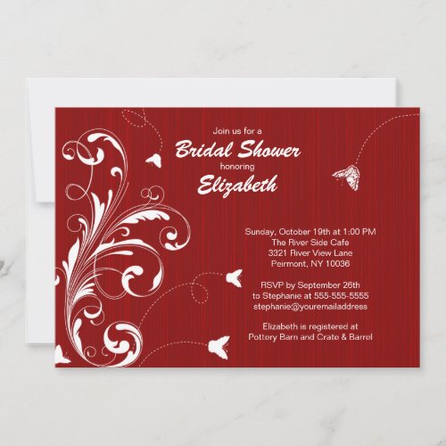Butterfly flourish Bridal Shower Invite Red