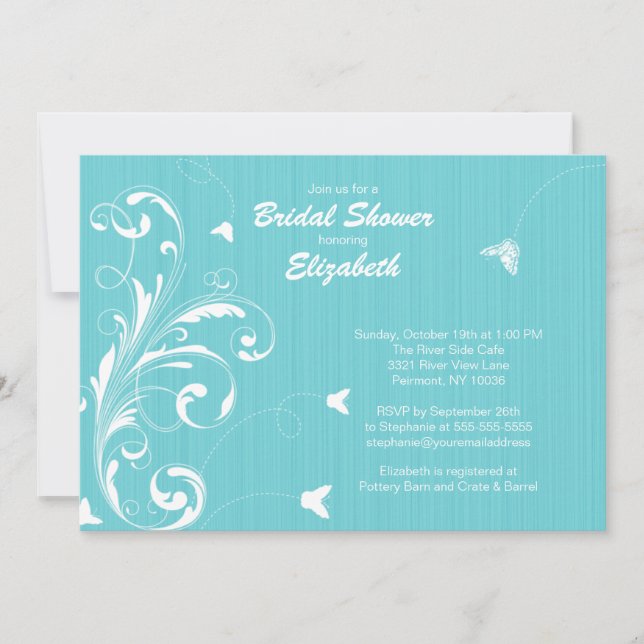 Butterfly flourish Bridal Shower Invite Turquoise (Front)