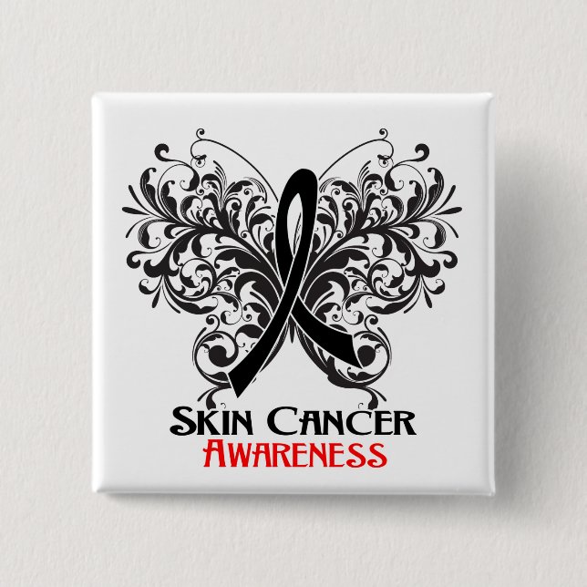 Butterfly Flourish Skin Cancer Awareness Button (Front)