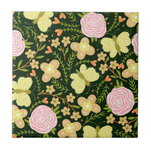 Butterfly Flower Ceramic Tile