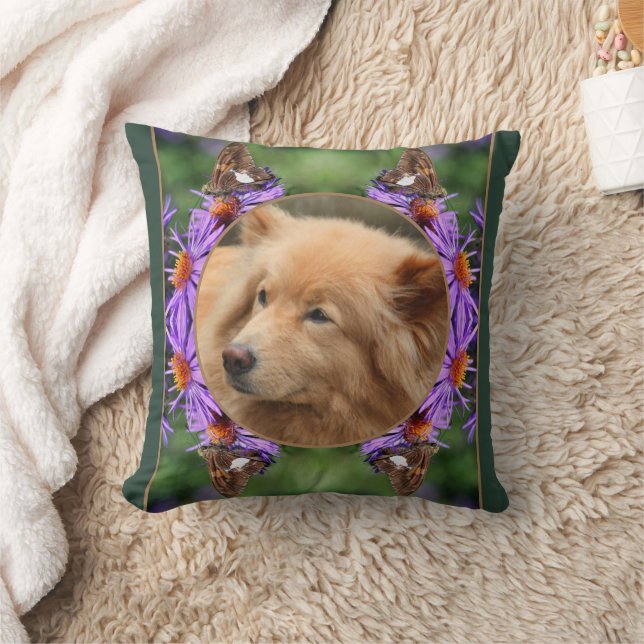 Butterfly Flower Frame Create Your Own Pet Photo Throw Pillow (Blanket)