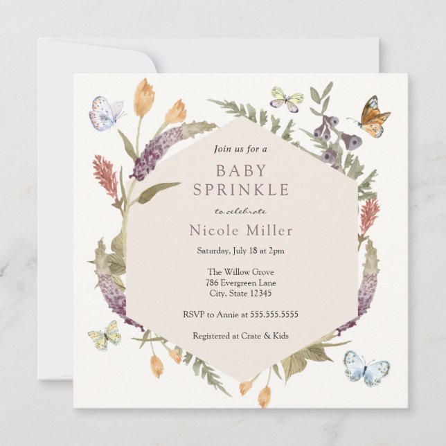 Butterfly Flower Garden Baby Sprinkle Invitation (Front)
