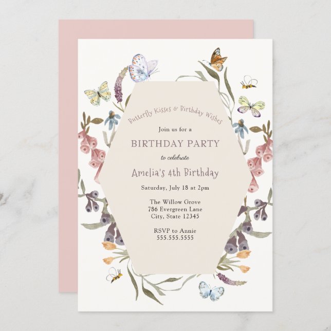Butterfly Flower Garden Birthday Invitation (Front/Back)