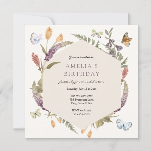 Butterfly Flower Garden Birthday Invitation