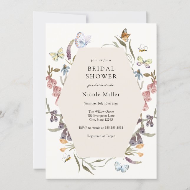 Butterfly Flower Garden Bridal Shower Invitation (Front)