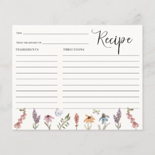 Butterfly Flower Garden Bridal Shower Recipe card