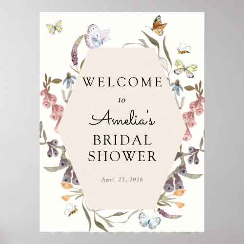 Butterfly Flower Garden Bridal Welcome Sign 