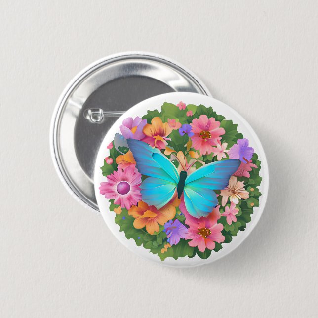 Butterfly Flower Garden Button (Front & Back)