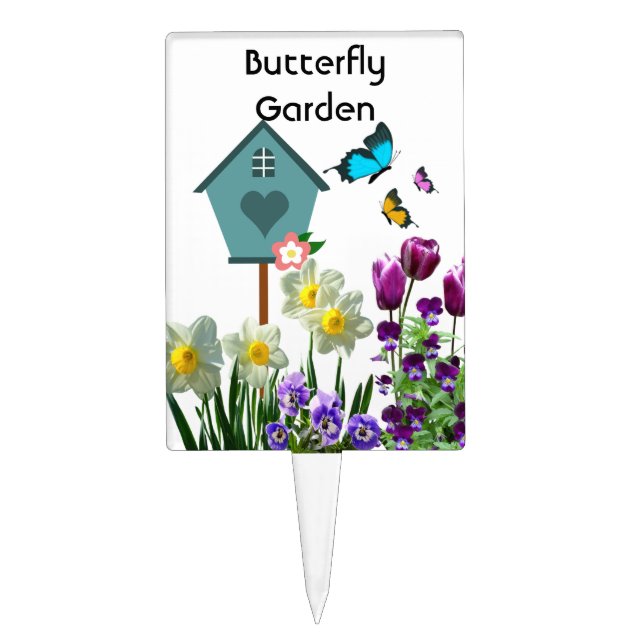 Butterfly Flower Garden Stake / Plant Marker Cake Topper (Front)