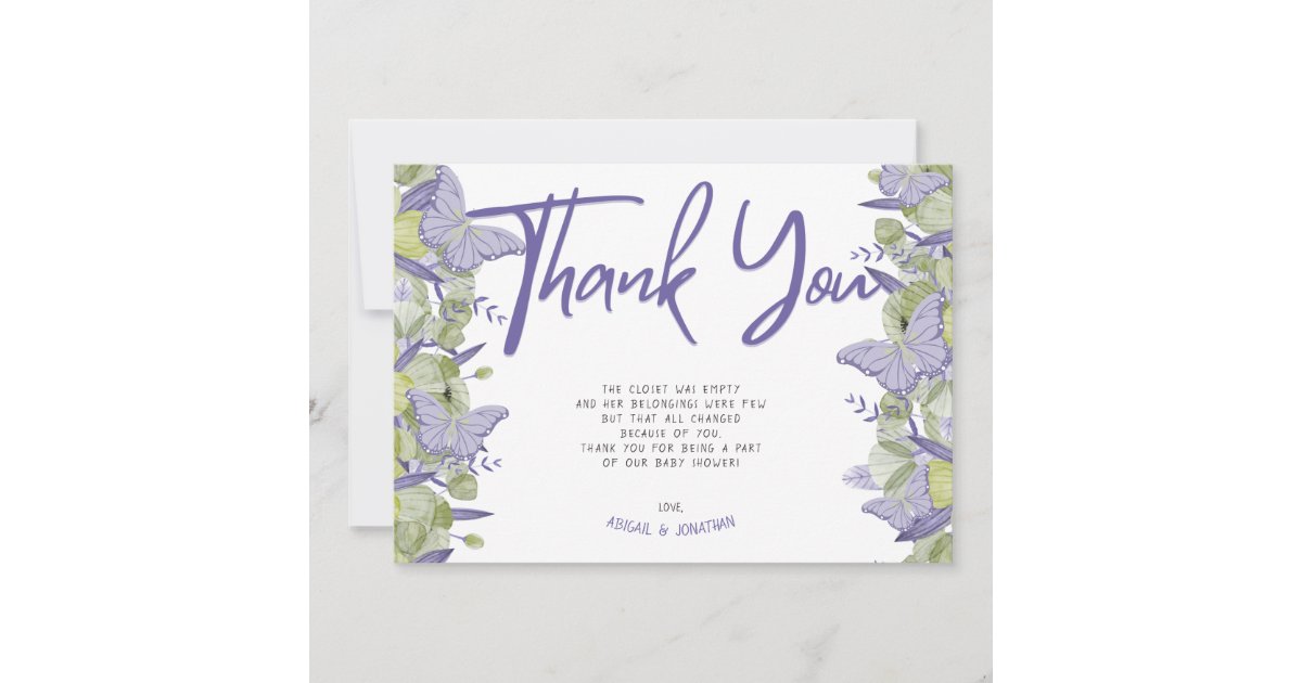 Butterfly & Flower Girl Thank You Card | Zazzle