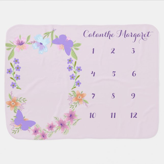 Butterfly Flower Month Milestone Blanket (Horizontal)