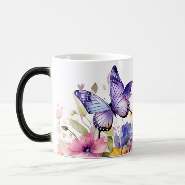 Butterfly flower pattern color morph mug  (Left)