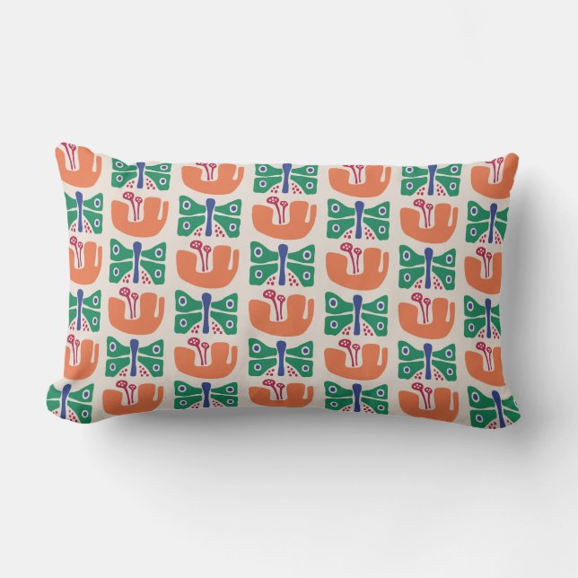 Butterfly Flower Pattern Lumbar Pillow (Front)