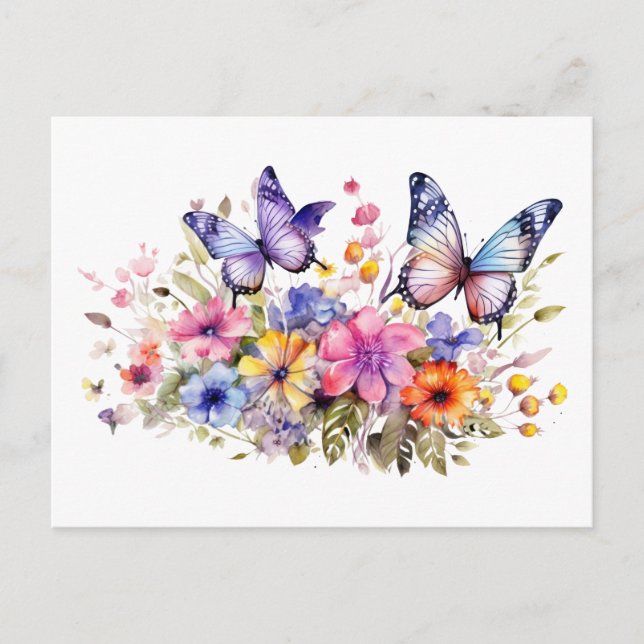 Butterfly flower pattern postcard (Front)