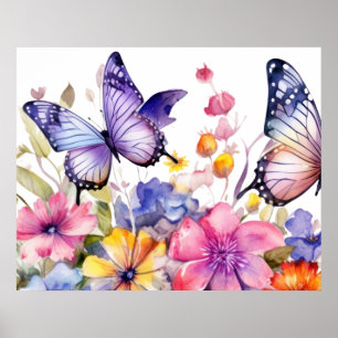 Butterfly flower pattern poster