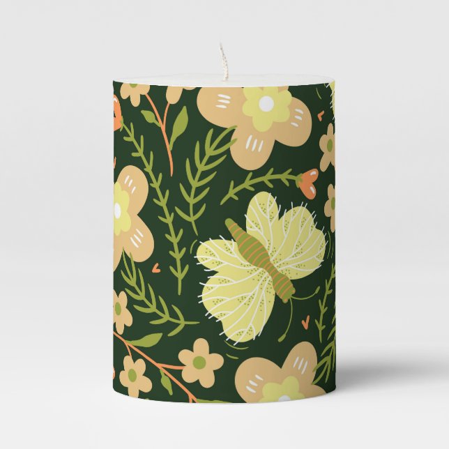 Butterfly Flower Pillar Candle (Front)
