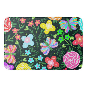 Butterfly Flower Rainbow Bath Mat
