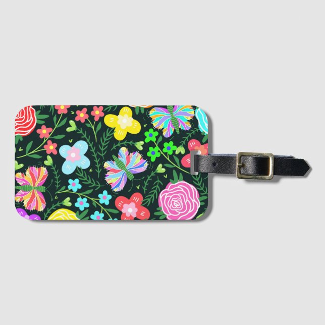 Butterfly Flower Rainbow Luggage Tag (Front Horizontal)