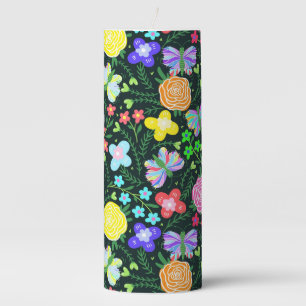 Butterfly Flower Rainbow Pillar Candle