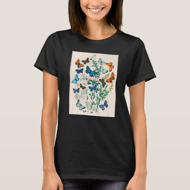 Butterfly Flower Vintage Composition Illustration  T-Shirt (Front)