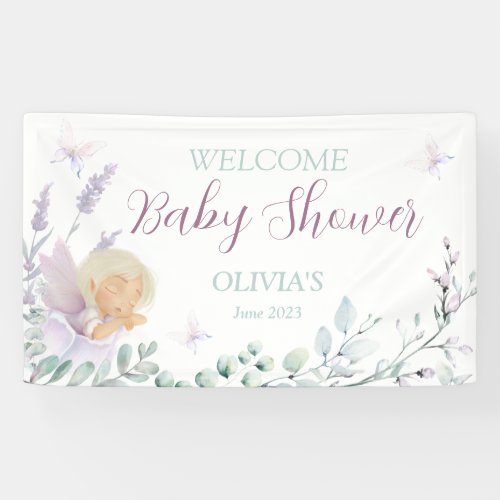 Butterfly  Flower Watercolor Baby Shower Banner