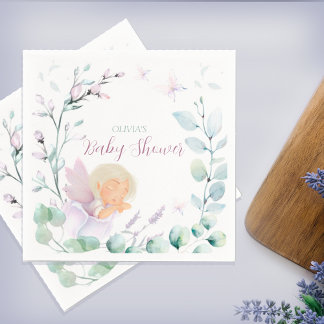 Butterfly & Flower Watercolor Baby Shower Napkins