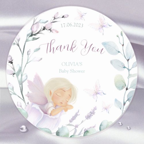 Butterfly Flower Watercolor  Baby Shower Thank You Classic Round Sticker