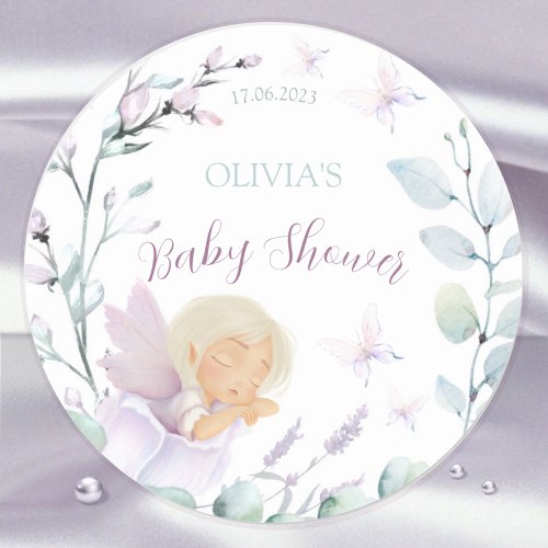 Butterfly  Flower Watercolor Girl Baby Shower Classic Round Sticker