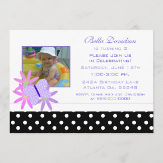 Butterfly, Flowers and Polka Dot Party Invitation