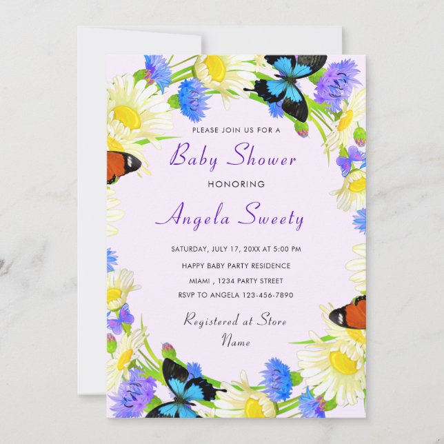 Butterfly Flowers Framed Baby Shower Invitation (Front)