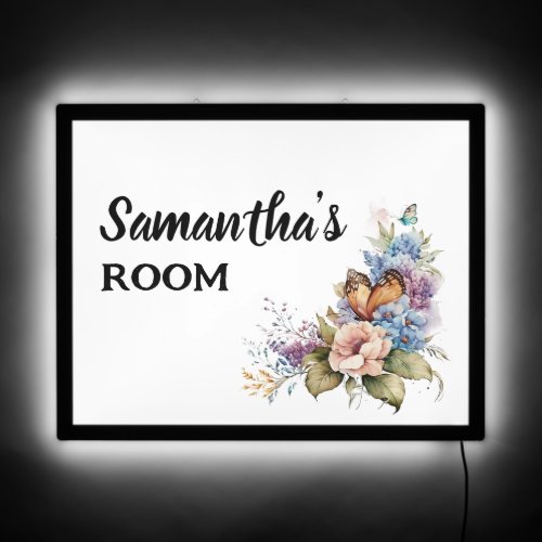 Butterfly Flowers Girls Bedroom Name LED Sign