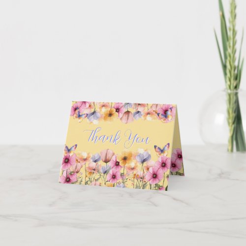 Butterfly Flowers in Spring Bloom Watercolor  Thank You Card