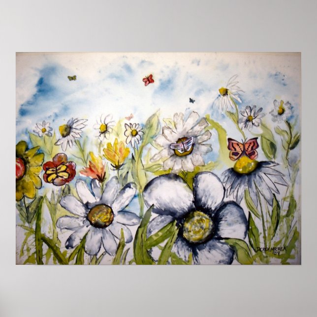 butterfly flowers painting poster print (Front)