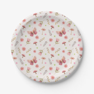 Butterfly& Flowers Pastel Pink Botanical Paper Plates
