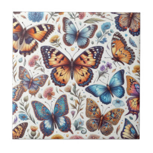 butterfly flowers pattern nature art ceramic tile