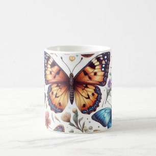 butterfly flowers pattern nature art coffee mug