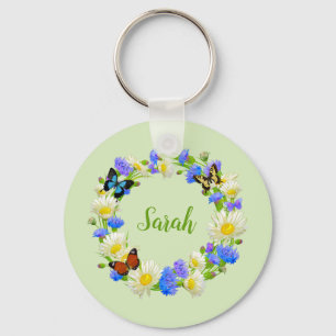 Butterfly Flowers Personalized Keychain Floral