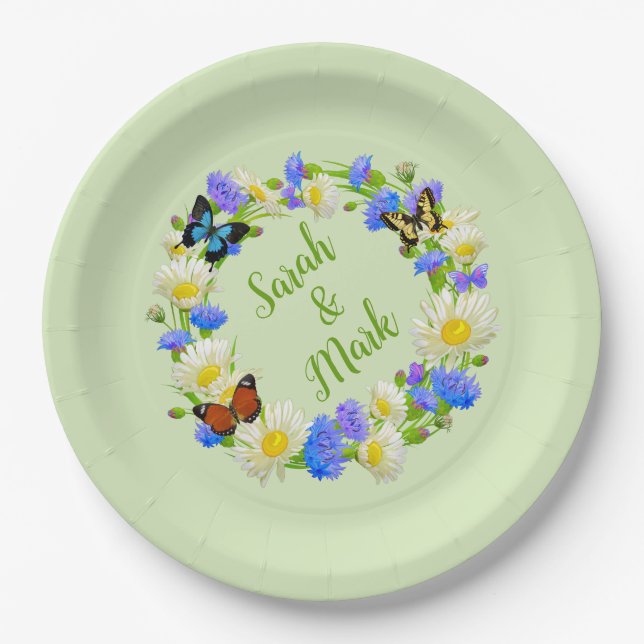Butterfly Flowers Personalized Paper Plates (Front)