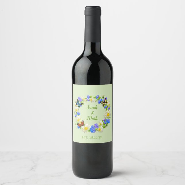 Butterfly Flowers Personalized Wine Bottle Labels (Front)