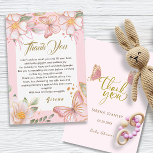Butterfly & Flowers Pink Cute Thank You Card