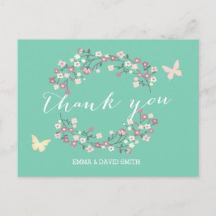 Butterfly & Flowers Spring Wedding Thank You Postcard