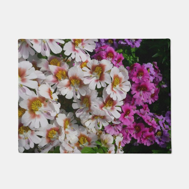 Butterfly Flowers White Pink and Purple Doormat (Front)