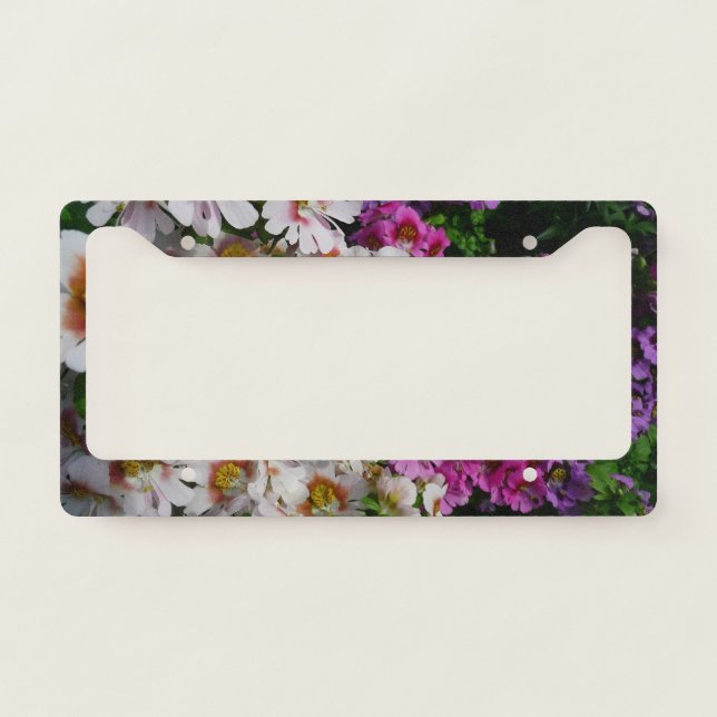 Butterfly Flowers White Pink and Purple License Plate Frame (Front)