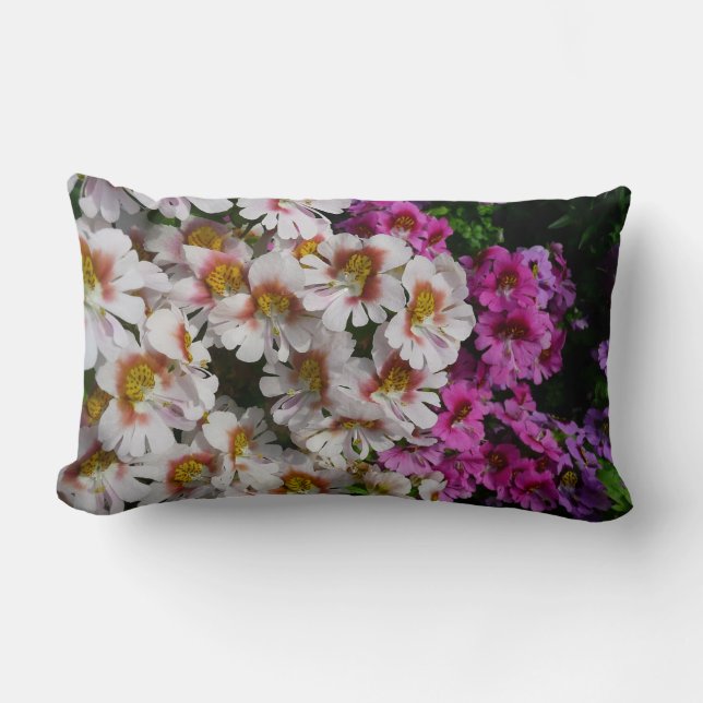 Butterfly Flowers White Pink and Purple Lumbar Pillow (Front)