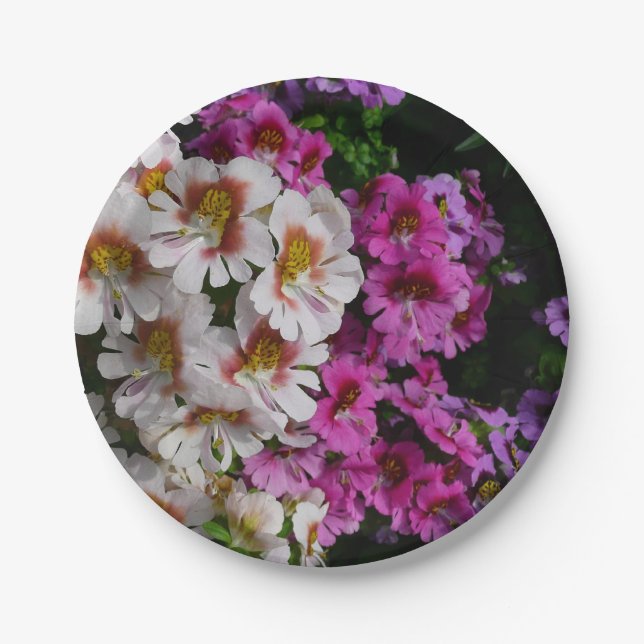 Butterfly Flowers White Pink and Purple Paper Plates (Front)