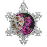 Butterfly Flowers White Pink and Purple Snowflake Pewter Christmas Ornament