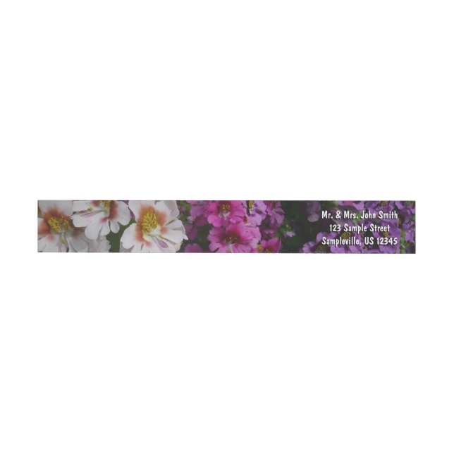 Butterfly Flowers White Pink and Purple Wrap Around Label (Individual)