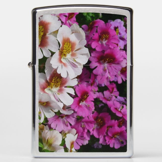Butterfly Flowers White Pink and Purple Zippo Lighter (Front)