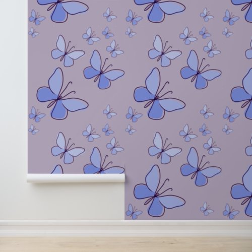Butterfly Flutter in Blue Lavender Wallpaper