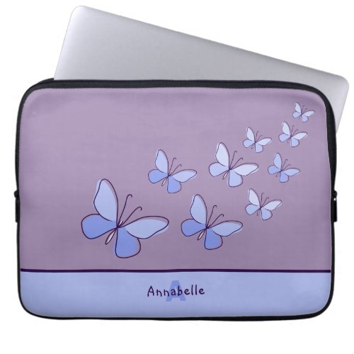 Butterfly Flutter in Blue _ Name  Initial Laptop Sleeve